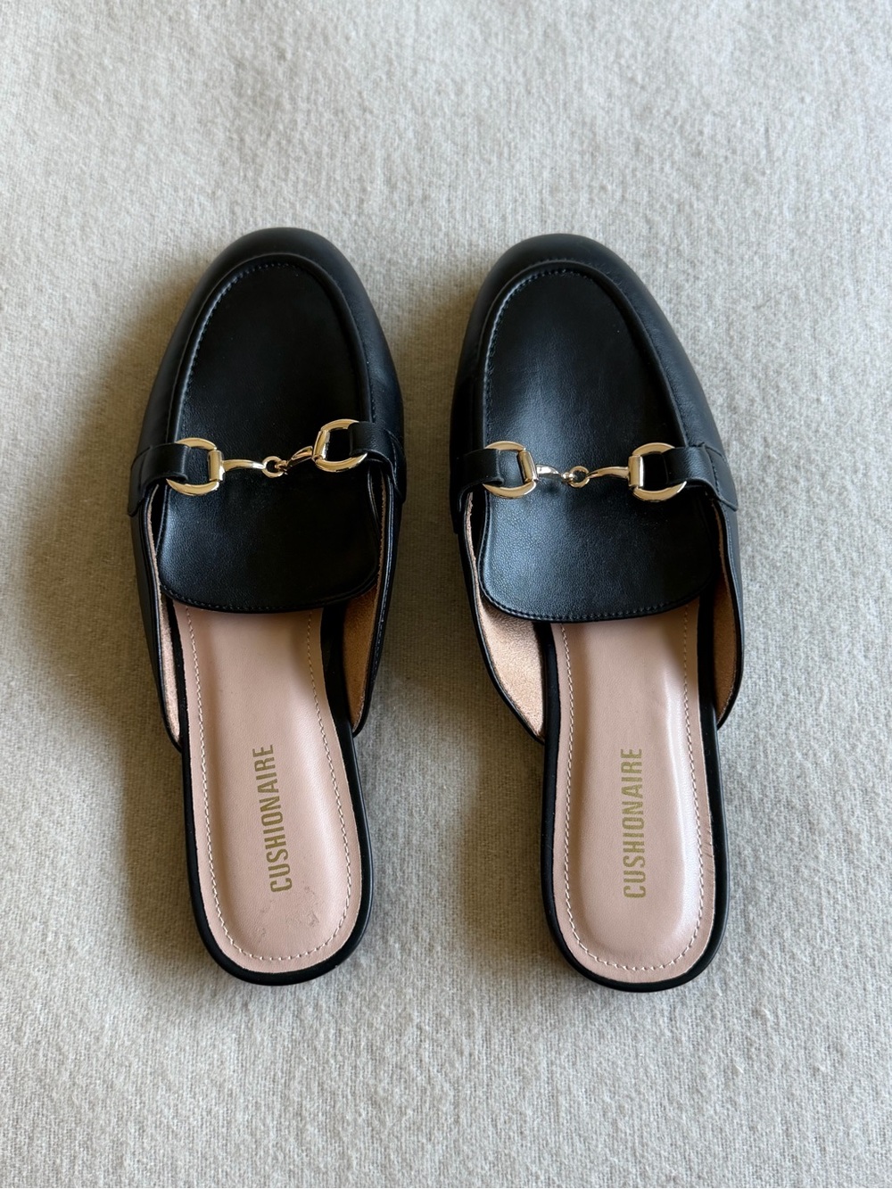 Cushionaire Black Faux Leather Slip-On Loafer Mules